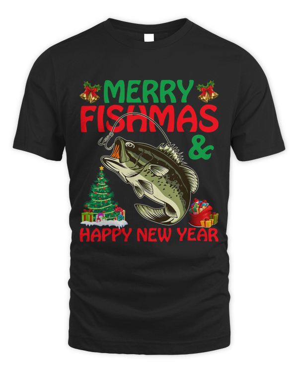 Bass Fishing Merry Fishmas And Happy New Year Christmas
