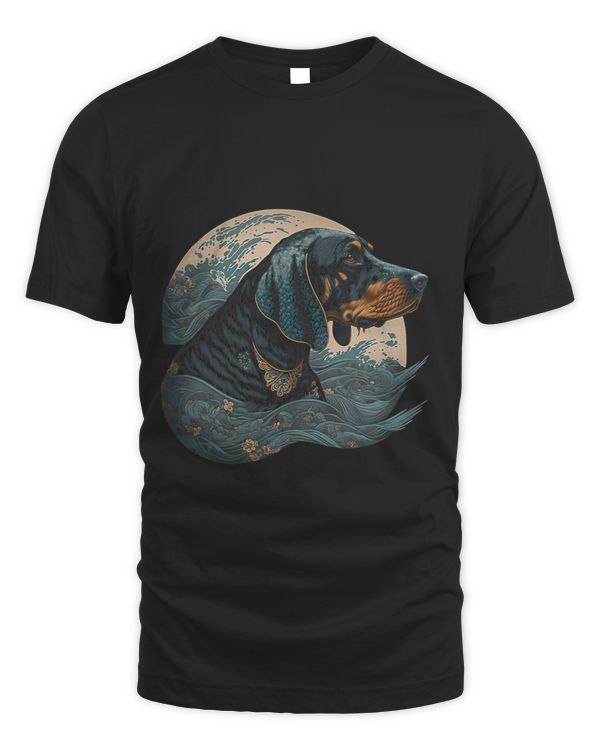 Surrealism Japanese Painting Black And Tan Coonhound dog 1