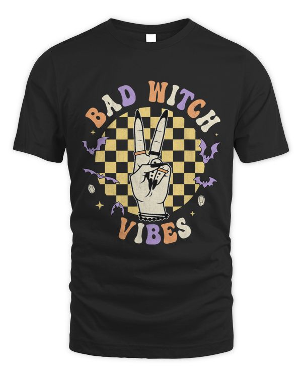 Women Retro Groovy Bad Witch Vibes Halloween Feminist Witch 127