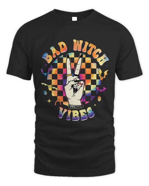 Women Retro Groovy Bad Witch Vibes Halloween Feminist Witch 131