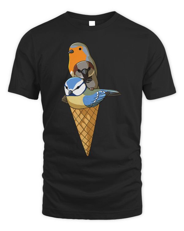 Birds ice cream in a waffle robin sparrow and blue tit