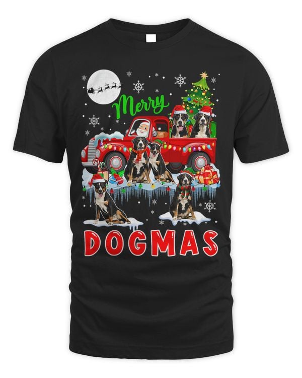 Merry Christmas Dog Santa Carrying Greater Swiss Mountains 80