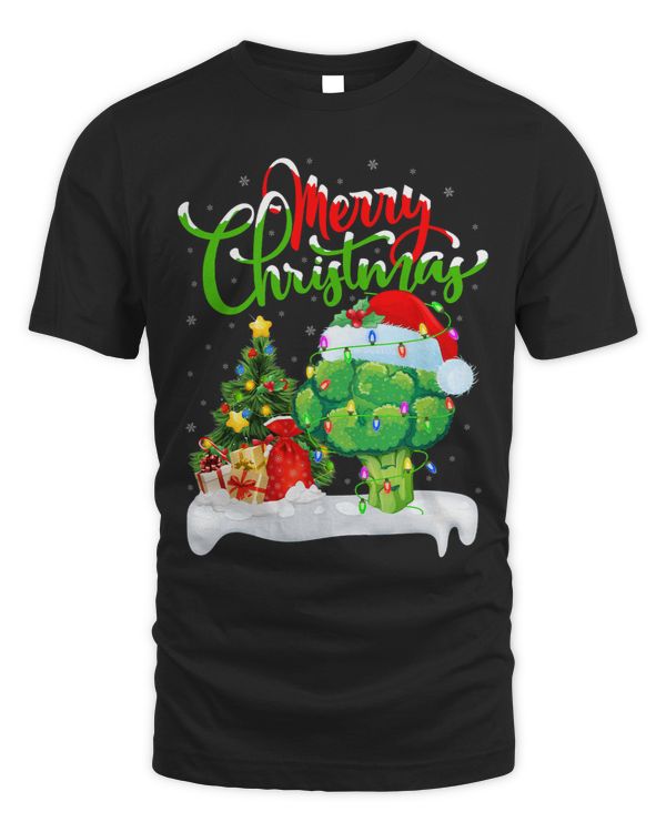 Funny Broccoli Lover Xmas Lighting Santa Broccoli Christmas