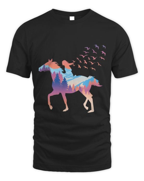 Horse riding on the beach rider wild horses birds nature