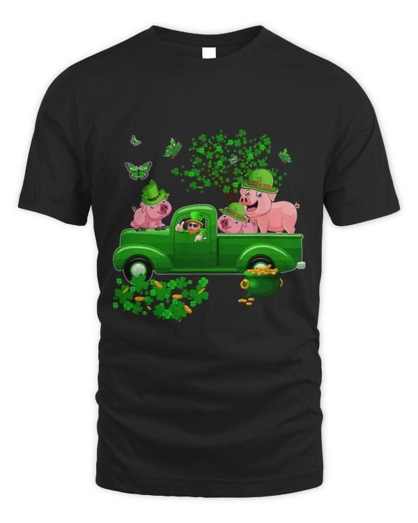 St. Patricks Day Boy Carrying Three Cute Pigs On Pickup