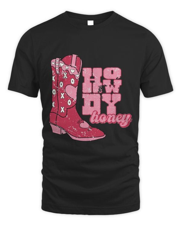 Howdy Honey Cowgirl Boot Western Valentines Day Retro Groovy