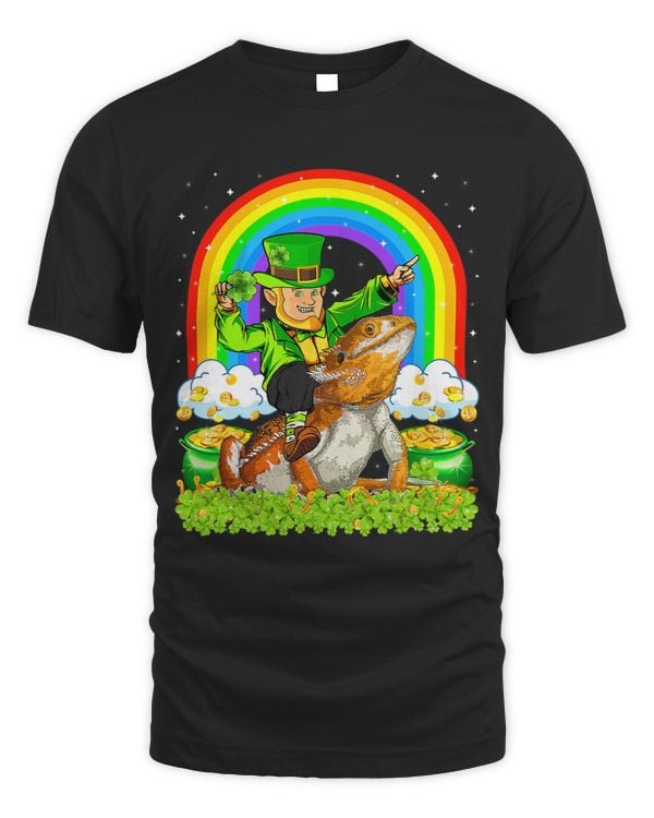 Rainbow Leprechaun Riding Bearded Dragon St Patricks Day