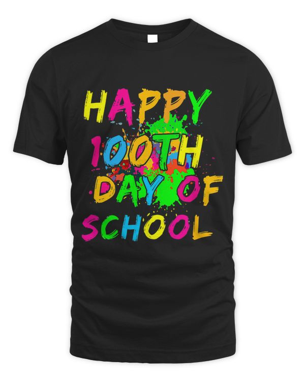 Happy 100th Day Of School Paint Splatter Effect Glow Kids
