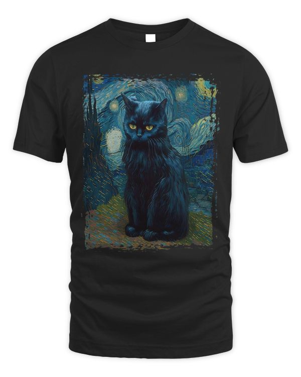 Starry Night Vincent van Gogh Black Cat Retro Painting Cats