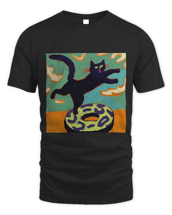 Black Cat Jumping Donut