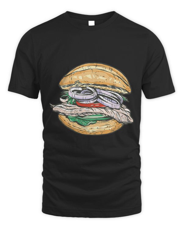 German Fish Sandwich Illustration Onions Tomato Lettuce