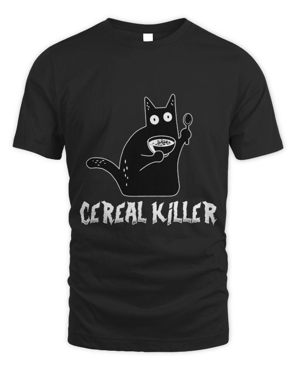 Cereal Killer Black Cat Lover Breakfast Food Pun
