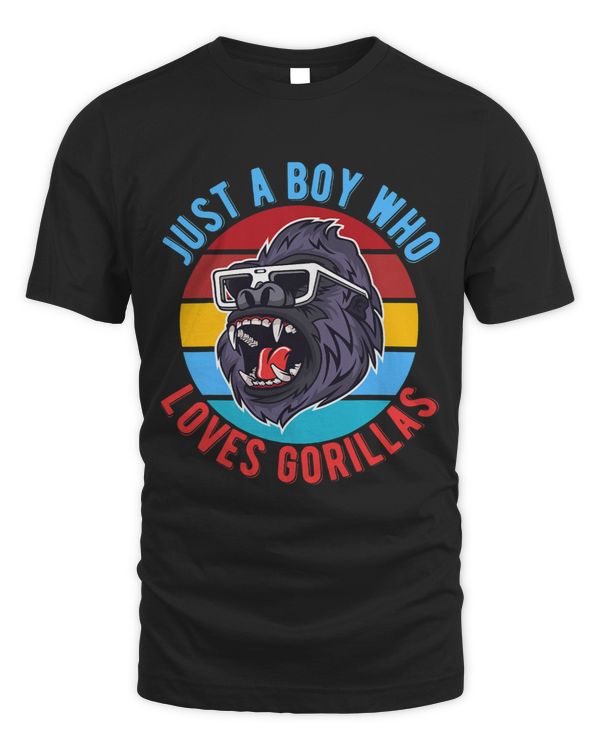 Kids Funny Gorilla Just A Boy Who Loves Gorillas Retro Ape
