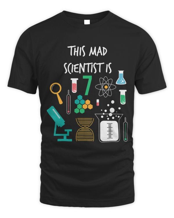 Kids Mad Scientist Is 7 Years Old Funny Science Birthday T Shirt
