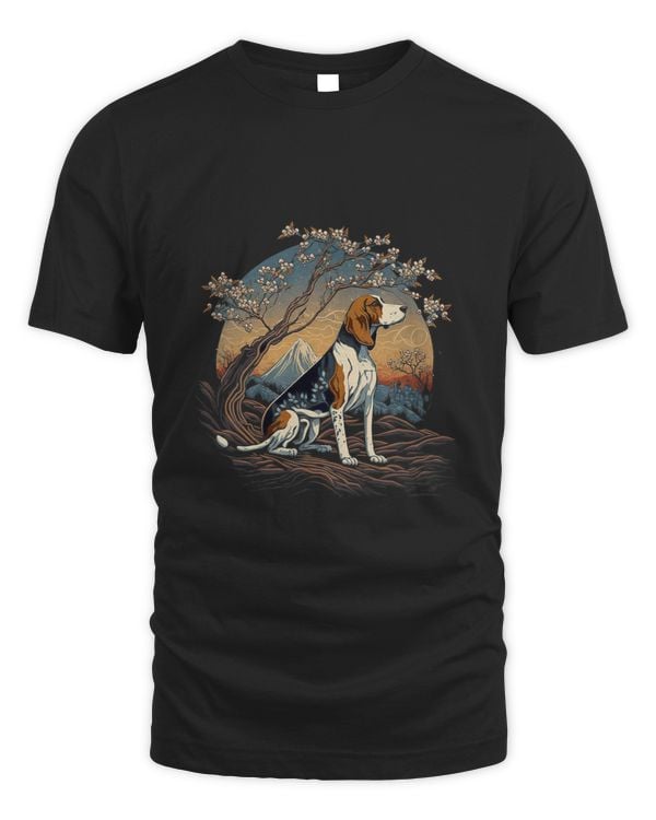 Surrealism Japanese Painting Treeing Walker Coonhound dog