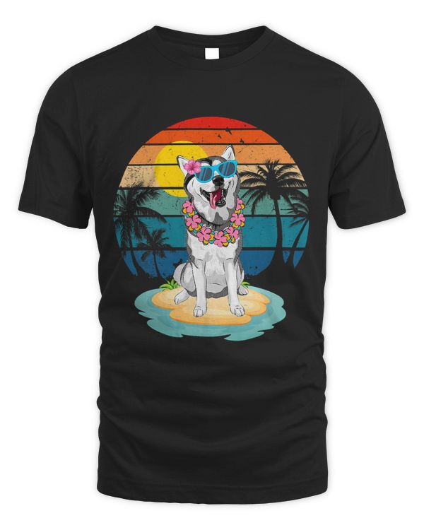 Vintage Beach Tropical Summer Vacation Husky Siberiano Lover