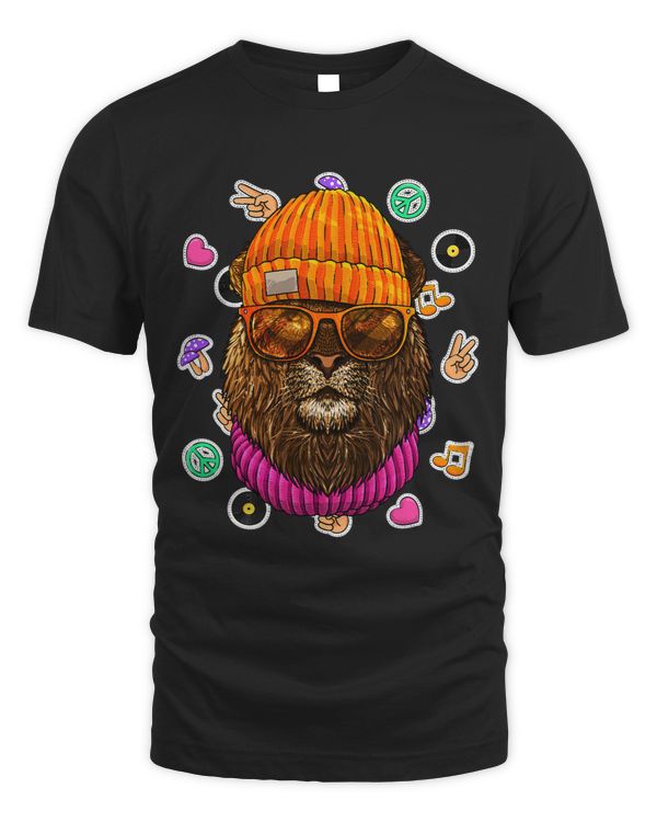 Hipster Lion Geek Nerd Glasses Animal Love Peace Sign