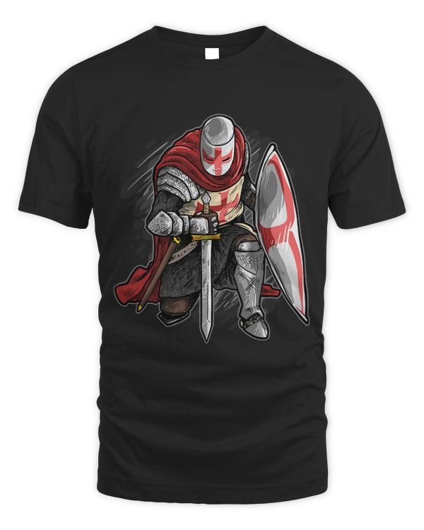Kneeling Templar Knight Temple Cross Medieval Crusador