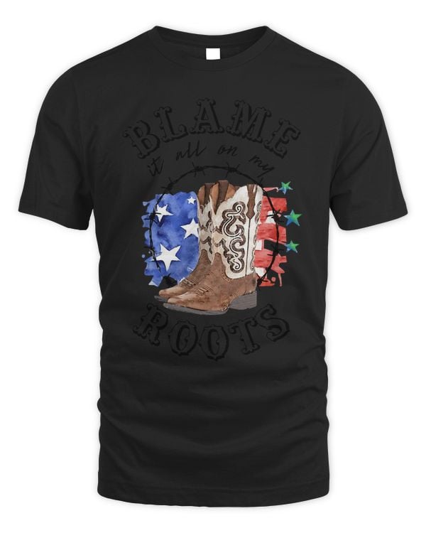 Retro US Flag Cowboy Boots Blame It All On My Roots Western