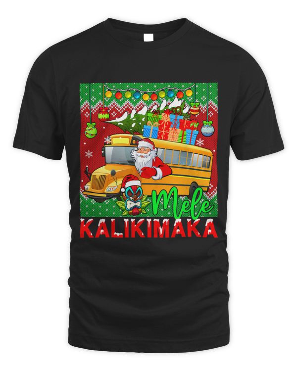Mele Kalikimaka Hawaiian Christmas Santa Driving School Bus