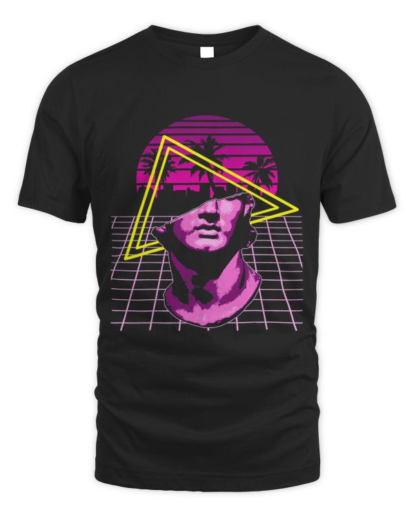 Sunset City Statue Head Synthwave Aesthetic Vaporwave 80s