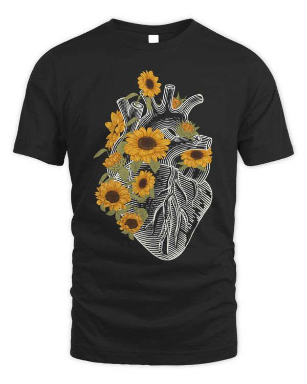 Anatomical Heart With Sunflower Floral Heart Flowers
