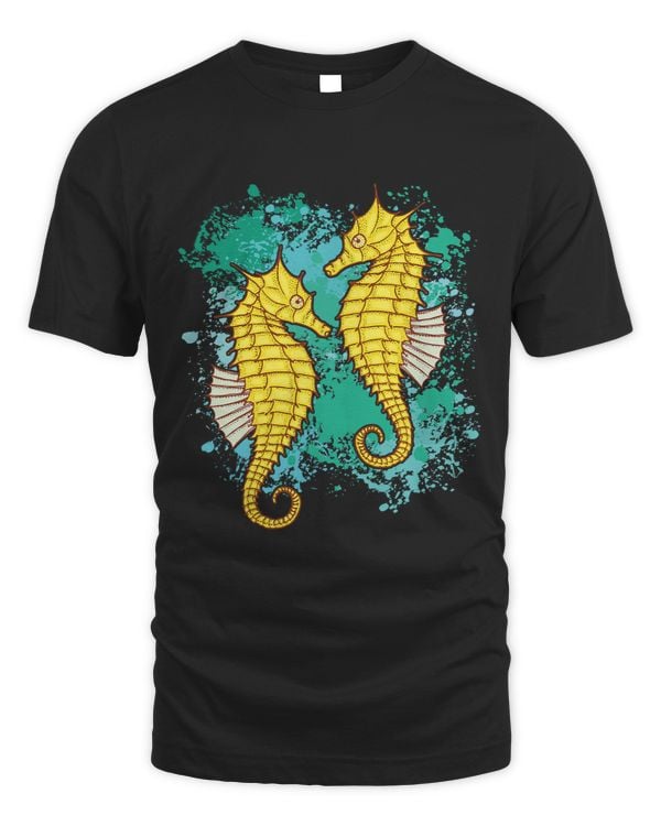 Two adorable seahorses on colorblotches