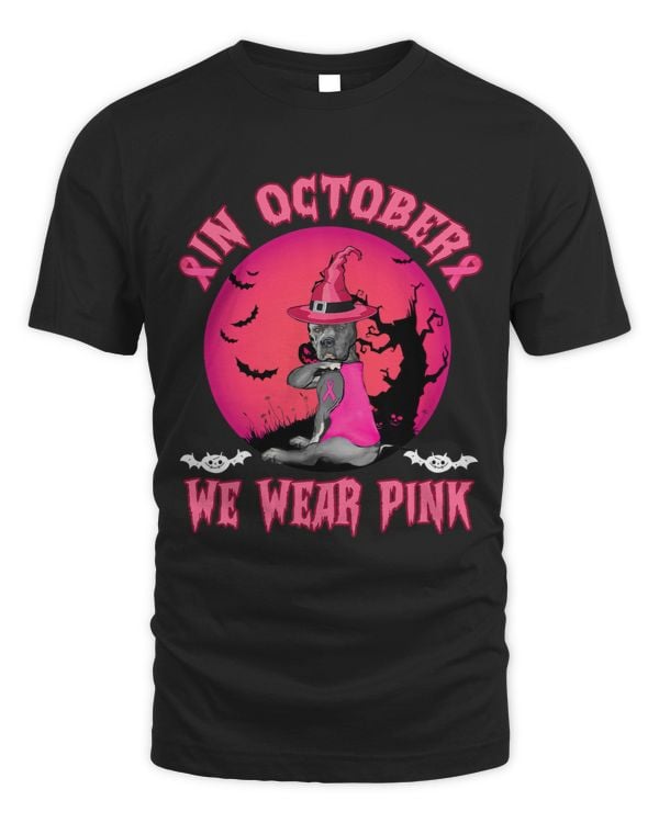 Bully In October We Wear Pink Breast Cancer Pitbull Halloween Pitbull Dog
