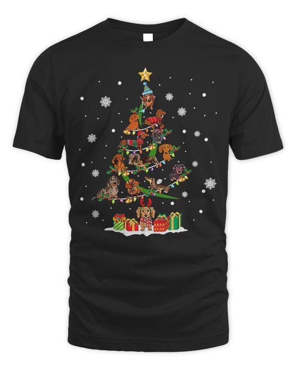 Wiener Dogs Christmas Tree Lights Santa Hat Snow Xmas Dog 290 Dachshund Doxie