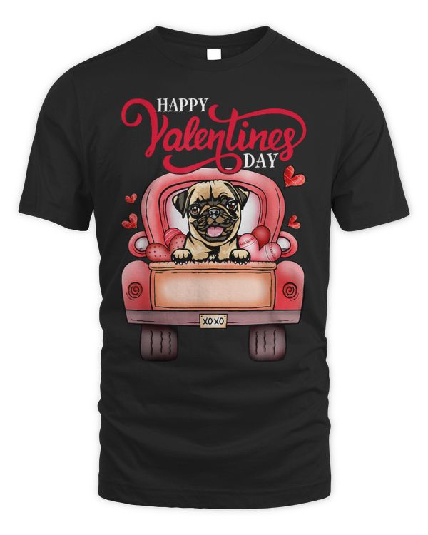 Pug Lover Red Truck Happy Valentines Day Hearts Pugs Dog
