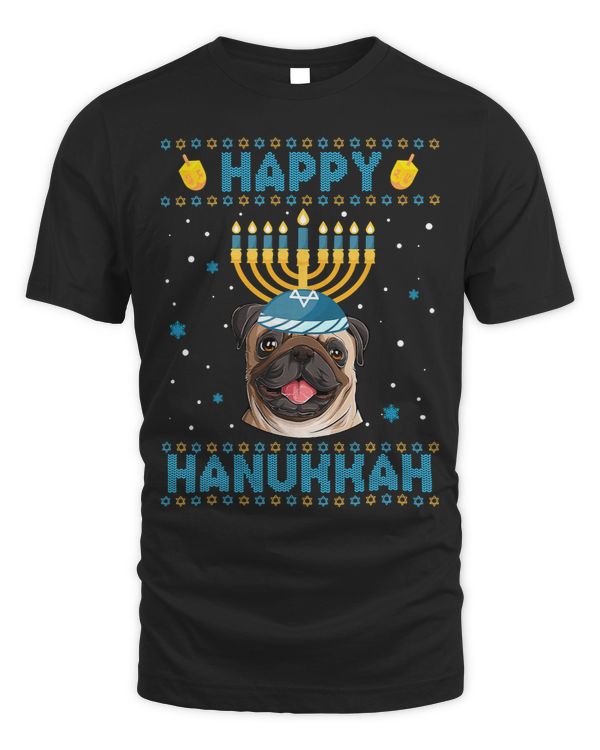 Pug Lover Mens Happy Hanukkah Pug Hanukkah Ugly Christmas 230 Pugs Dog