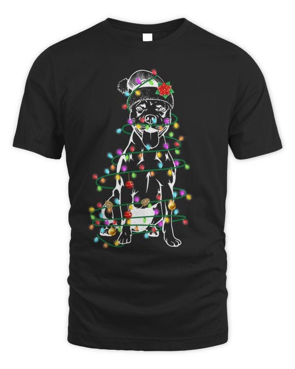 Bully Dog Santa Pitbull Christmas Tree Lights Pajama Matching Xmas 474 Pitbull Dog