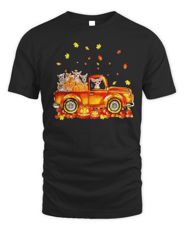 Chihuahuas On Pumpkins Truck Autumn Halloween 270 Chihuahua Dog