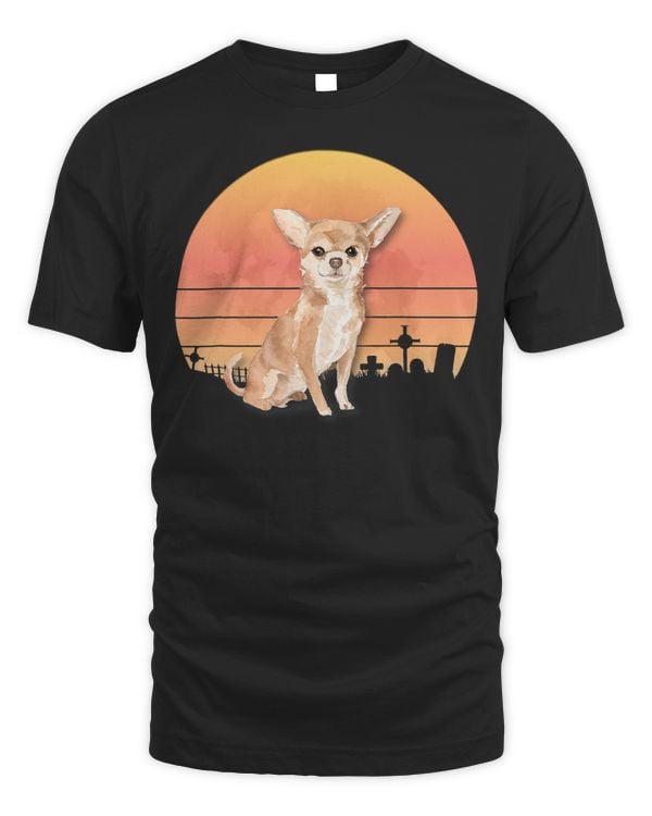 Chihuahuas Puppy Spooky Halloween Moon and Graveyard Scene Chihuahua Dog