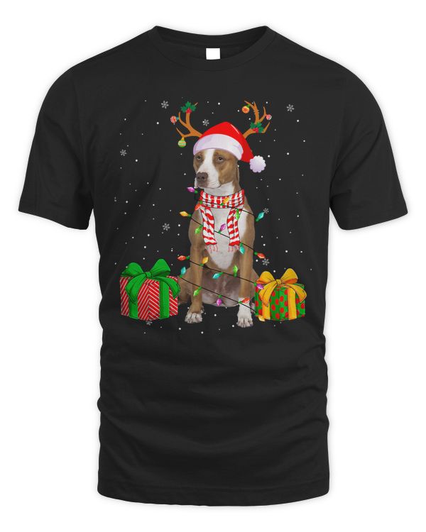 Funny Bully Pajama Santa Hat Pitbull Christmas Lights 258 Pitbull Dog