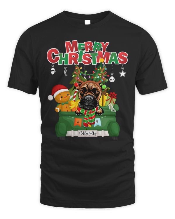 Boxer Merry Christmas Boxer Reindeer Riding Green Truck 122 Boxers Dog
