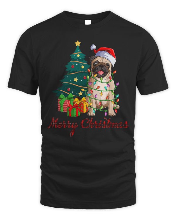 Pug Lover Merry Christmas Santa Hat Buffalo Red Tartan Plaid 155 Pugs Dog
