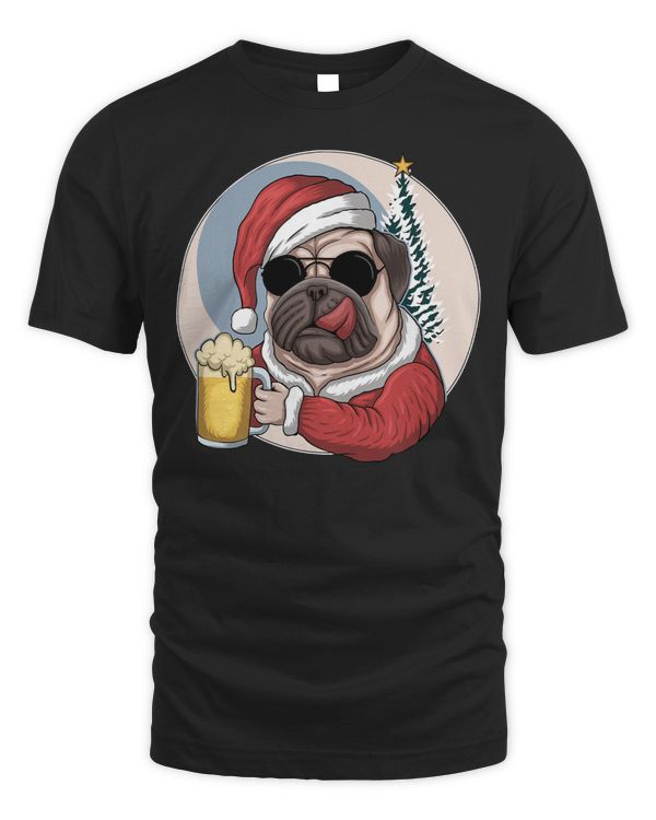 Pug Lover Santa Drinking Beer Christmas Cool Funny Thirsty Pup 174 Pugs Dog