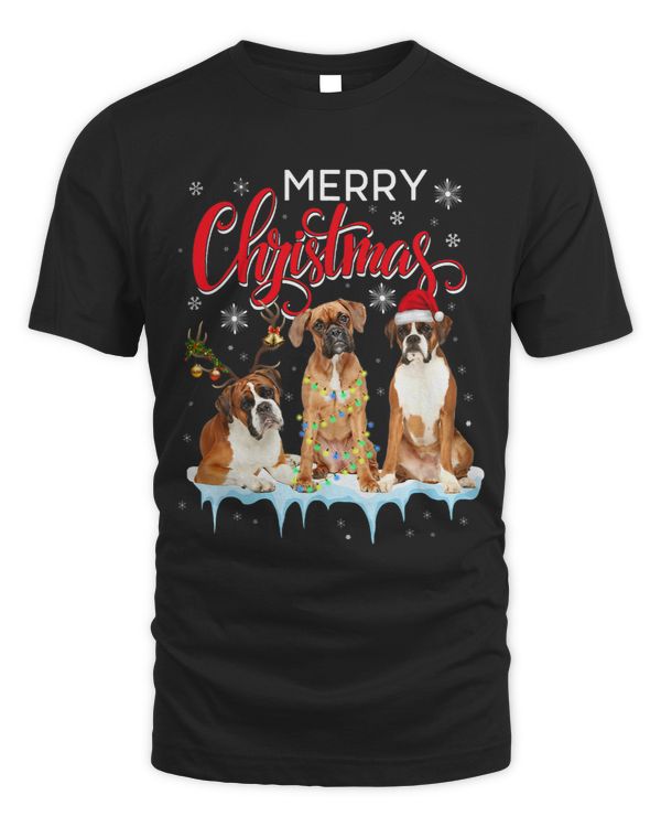 Boxer Merry Christmas Boxer Santa Light Reindeer Hat In Snow Boxers Dog