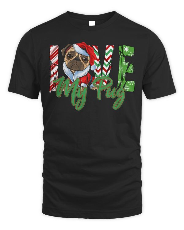 Pug Lover I Love My Pug Santa Hat Funny Pug Lover Merry Christmas 30 Pugs Dog