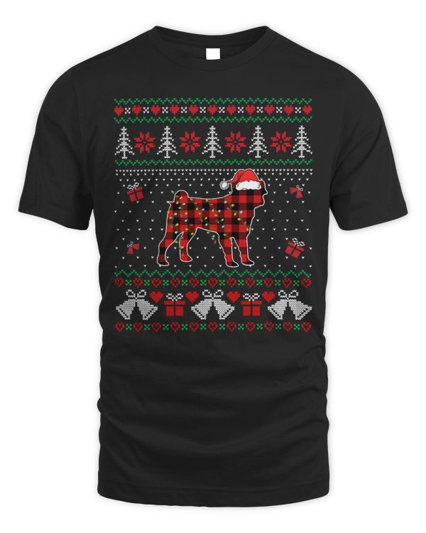 Pug Lover Red Plaid Dog Ugly Christmas Lights Xmas 135 Pugs Dog
