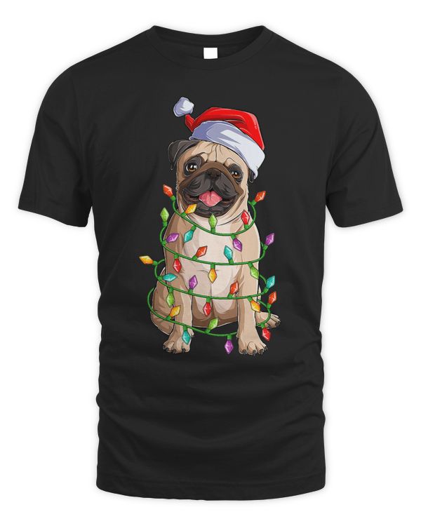 Pug Lover Merry Christmas Lights in Santa Hat Lover 254 Pugs Dog