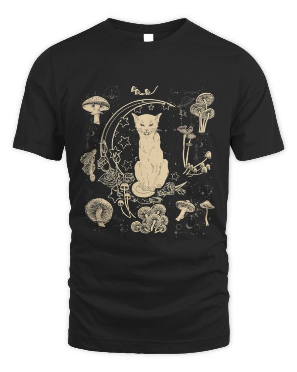 Cottagecore Celestial Boho Mystical Mushrooms Moon Cat