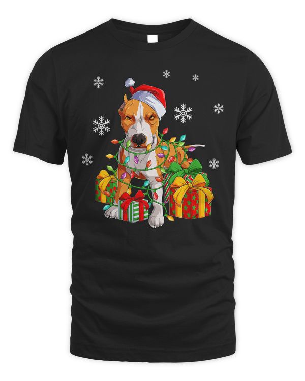 Bully Dog Santa Pitbull Christmas Tree Light Pajama Dog Xmas Matching 215 Pitbull Dog