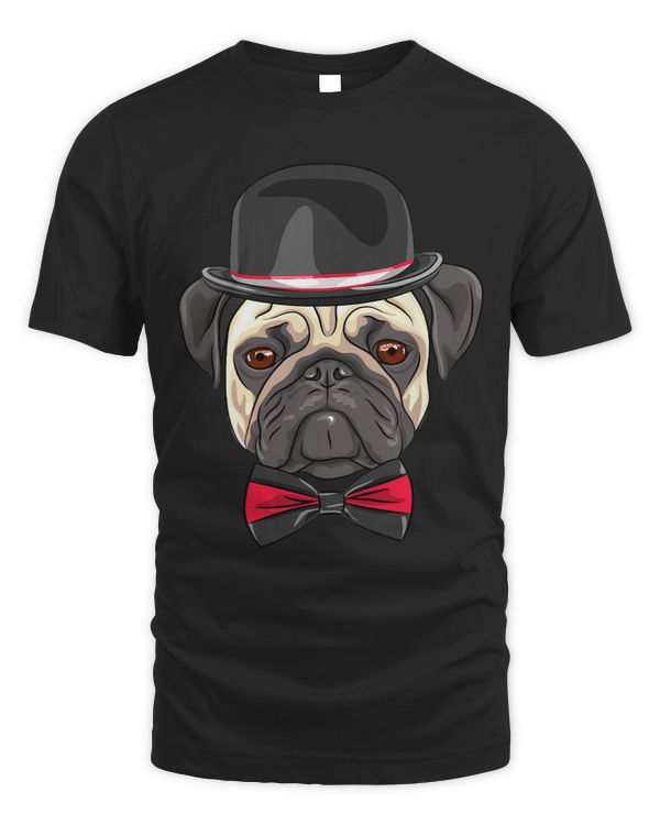 Pug Lover in a Derby Hat and Bow Tie 281 Pugs Dog