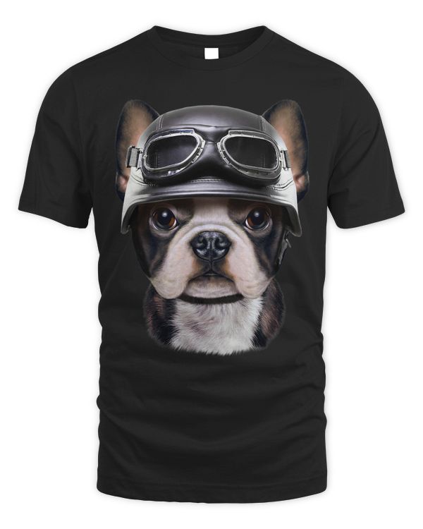 Frenchie Dog Cute French Bulldog Biker wearing Motorcycle Leather Helmet French Bulldog