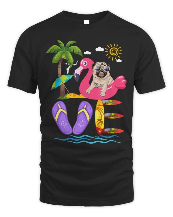 Pug Lover Flamingo Bird Love Summer Pug Flip Flops Flamingo Dog Pet Lover Tropical Pugs Dog