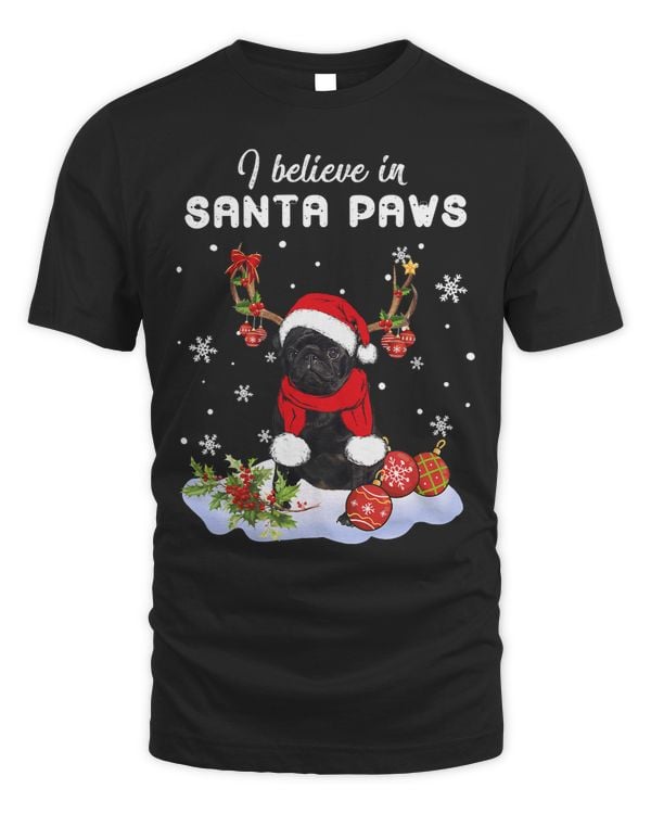 Pug Lover Dog I Believe In Santa Paws Reindeer Christmas 317 Pugs Dog