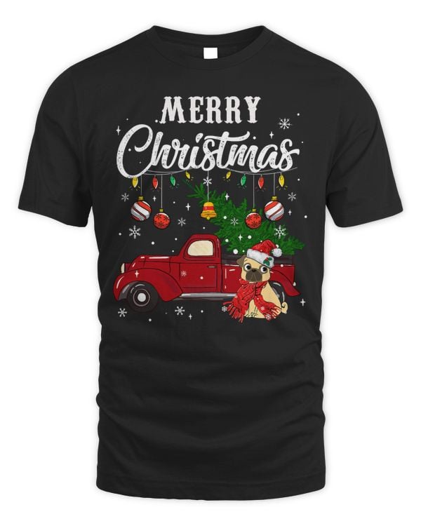 Pug Lover Xmas Tree Red Truck Merry Christmas Pajama 34 Pugs Dog