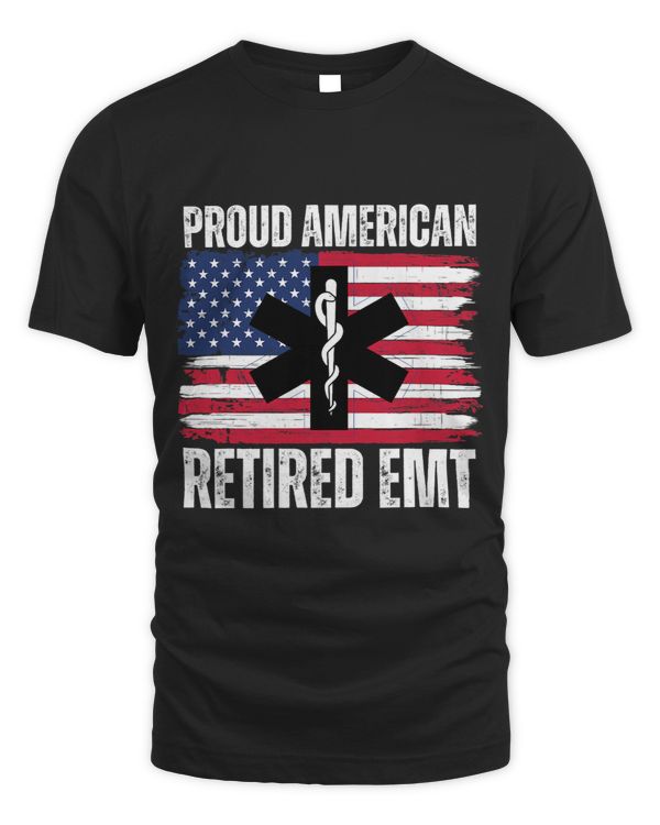 Proud American Retired EMT Patriotic Flag EMS Medic EMTS
